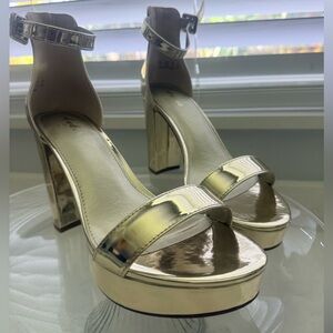 Gold Chunky Platform Heels - 4 Inch Block Heeled Sandals